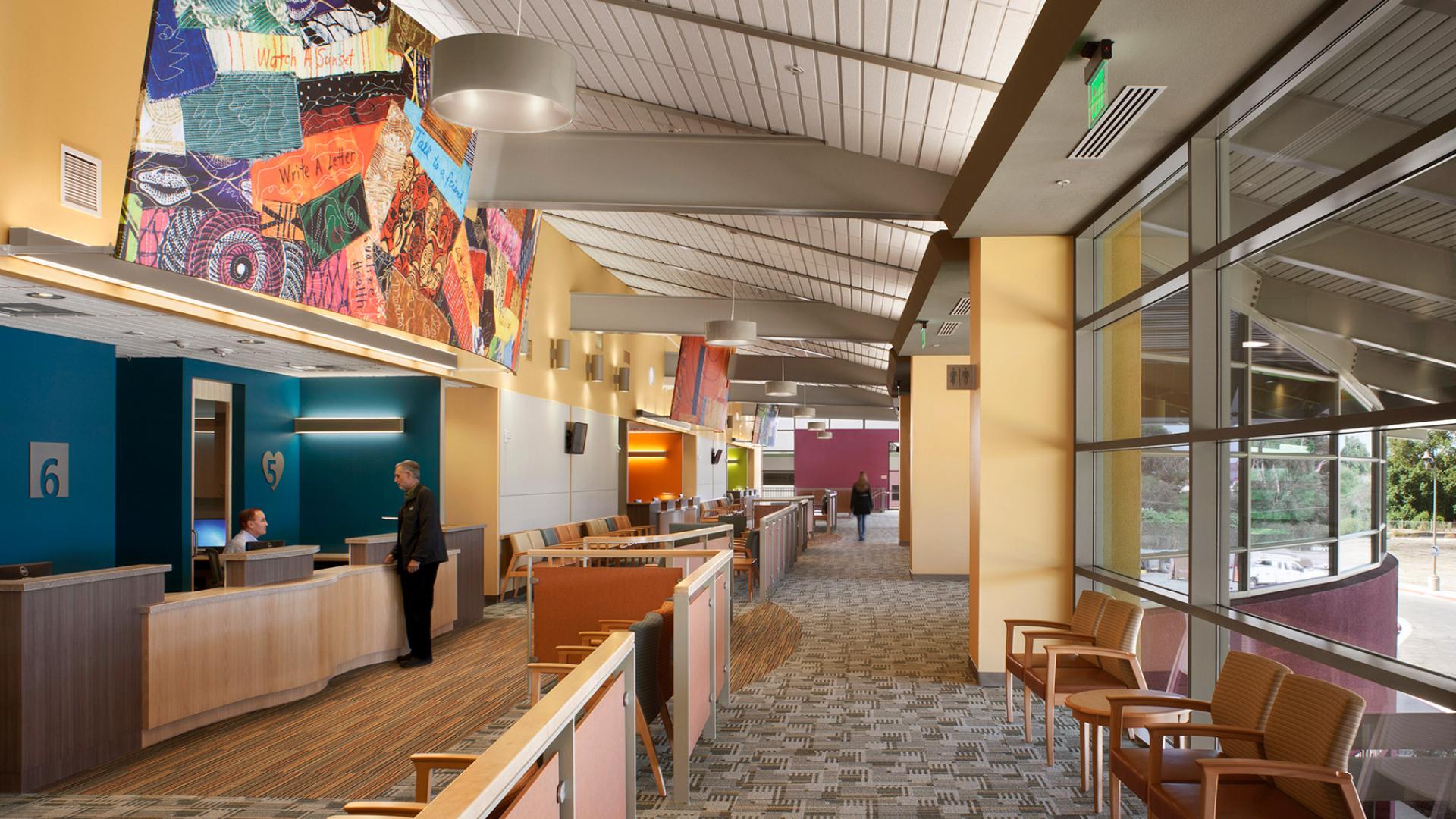 New West County Health Center entry lobby weaves in colorful local artwork