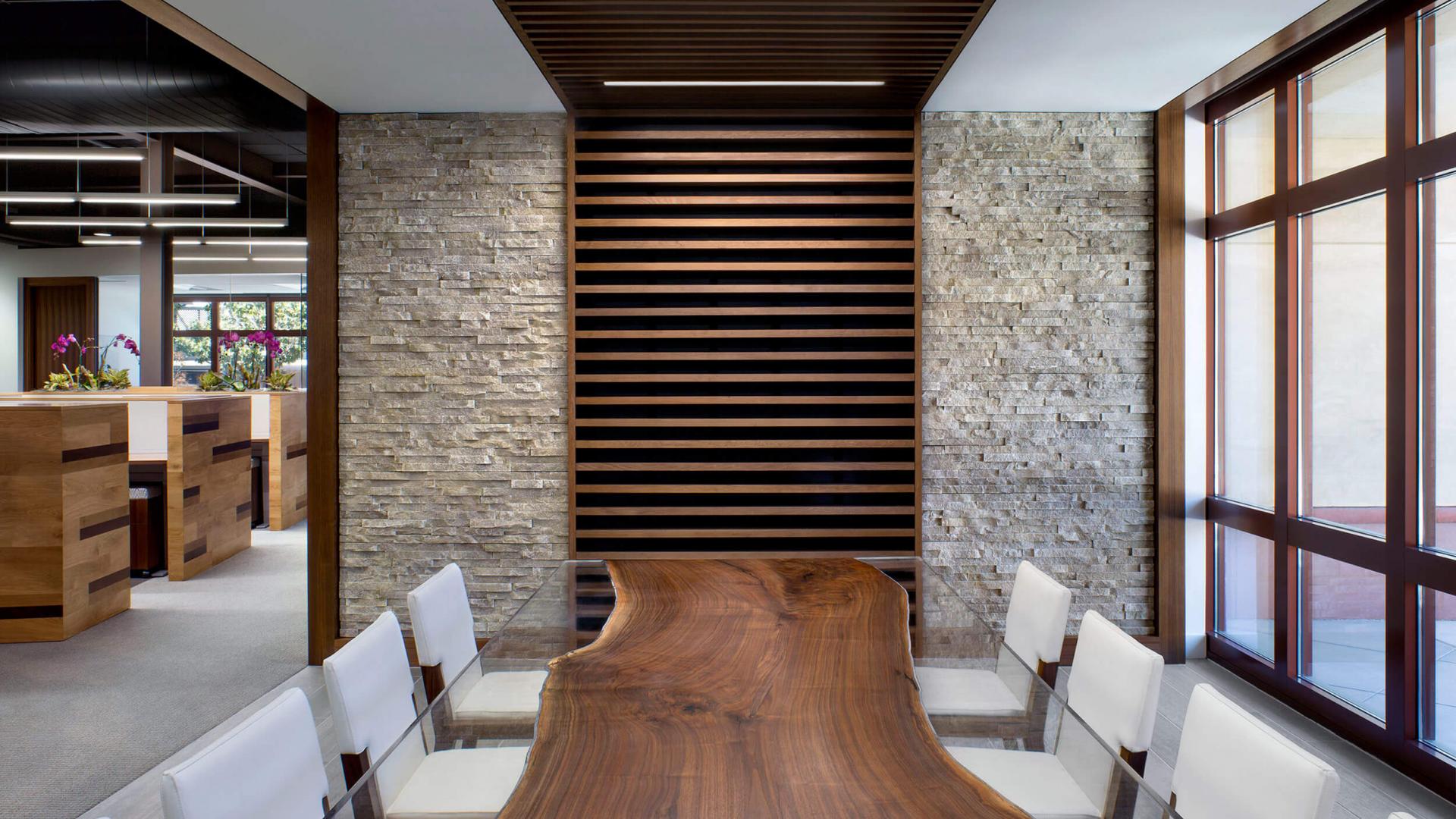 Natural materials like wood and stone help to achieve a sense of calm