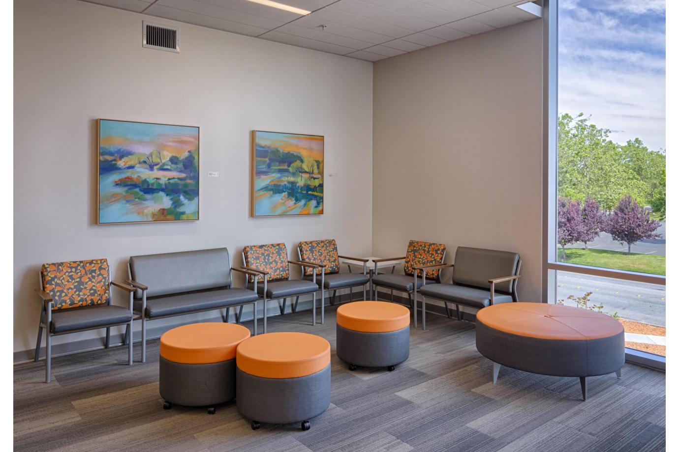 Waiting area with natural light and views to outdoors